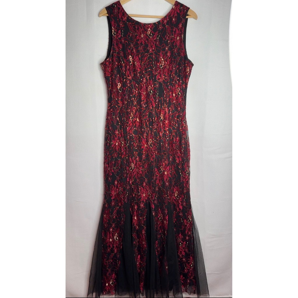 Red Sequin Lace Mermaid Gown Whimsigoth Gothic Glam Y2K Prom Dress